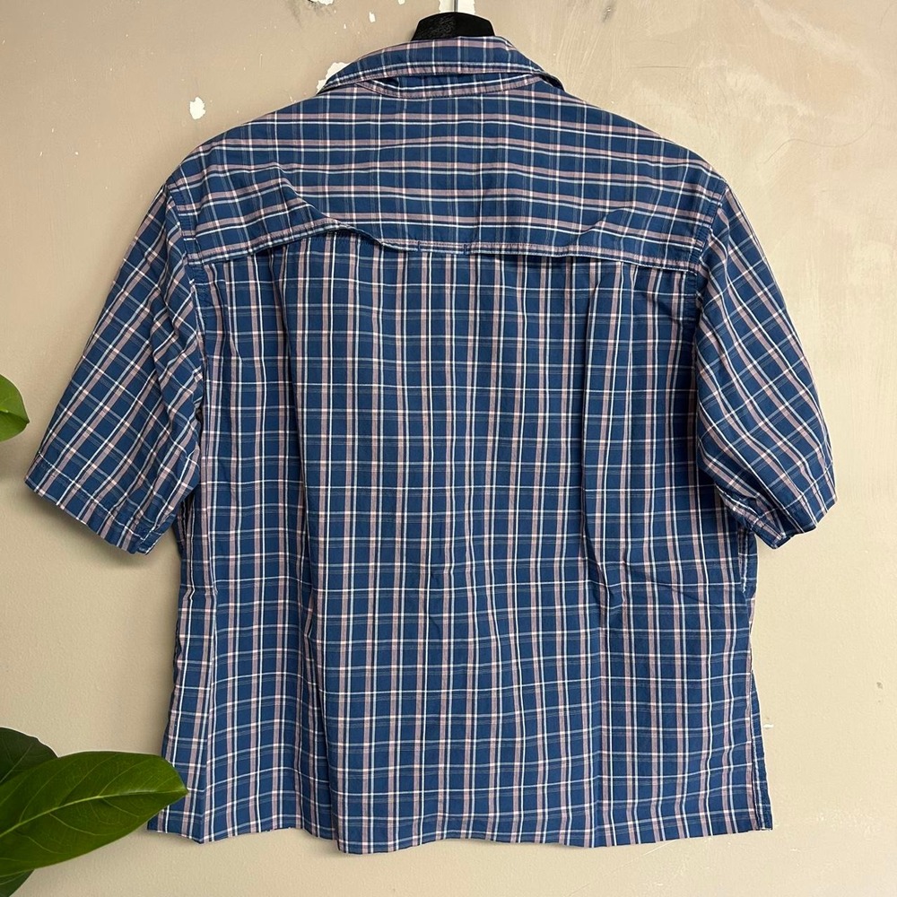 Croft & Barrow Mens Blue Checkered Cropped Short Sleeve Button Up Shirt M - Picture 3 of 6